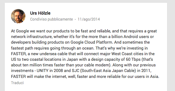 Google Faster collegherà Asia e America