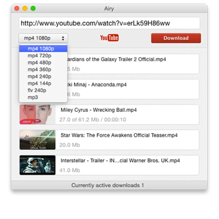 Airy, download dei video di Youtube con un click