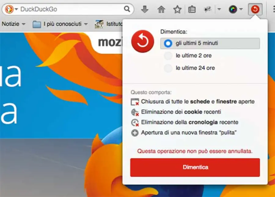Firefox introduce il pulsante "Dimentica"
