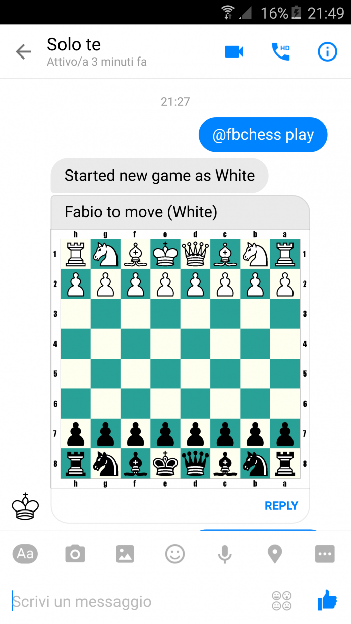 Facebook Messenger Il comando segreto per giocare a scacchi