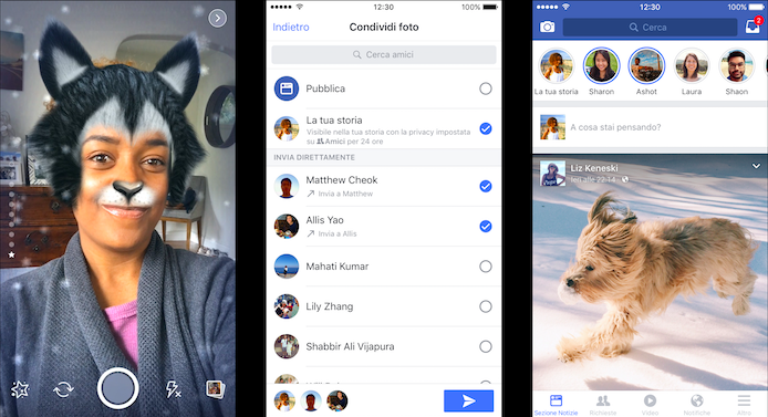 Facebook “copia” Snapchat: ecco le storie e i filtri per le foto