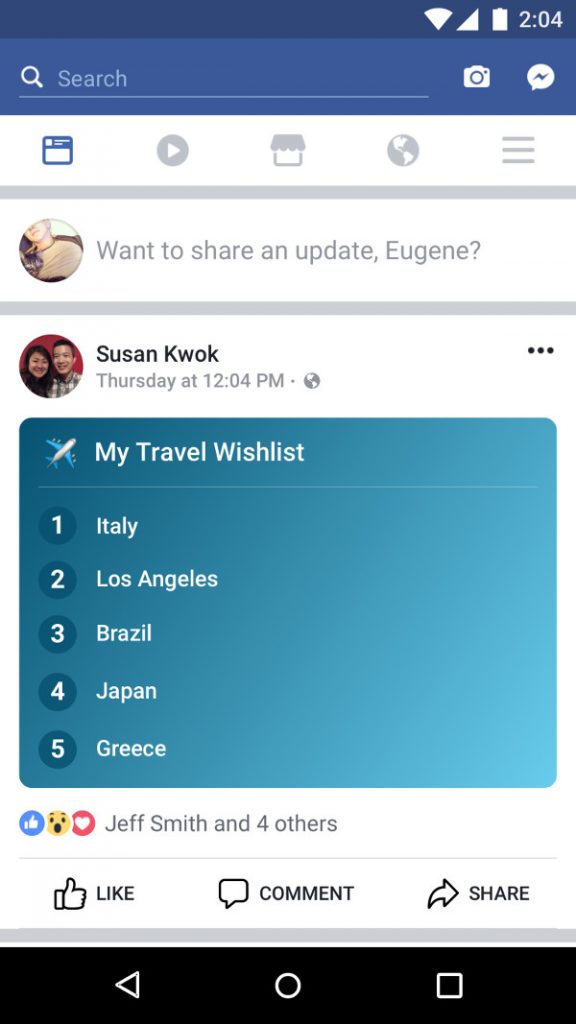 facebook liste screen